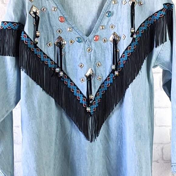 Vintage Copacabana Jean Tunic Dress Boho Southwest - Picture 3 of 6